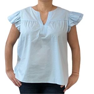 Light ruffled sleeve blouse, beautiful light blue